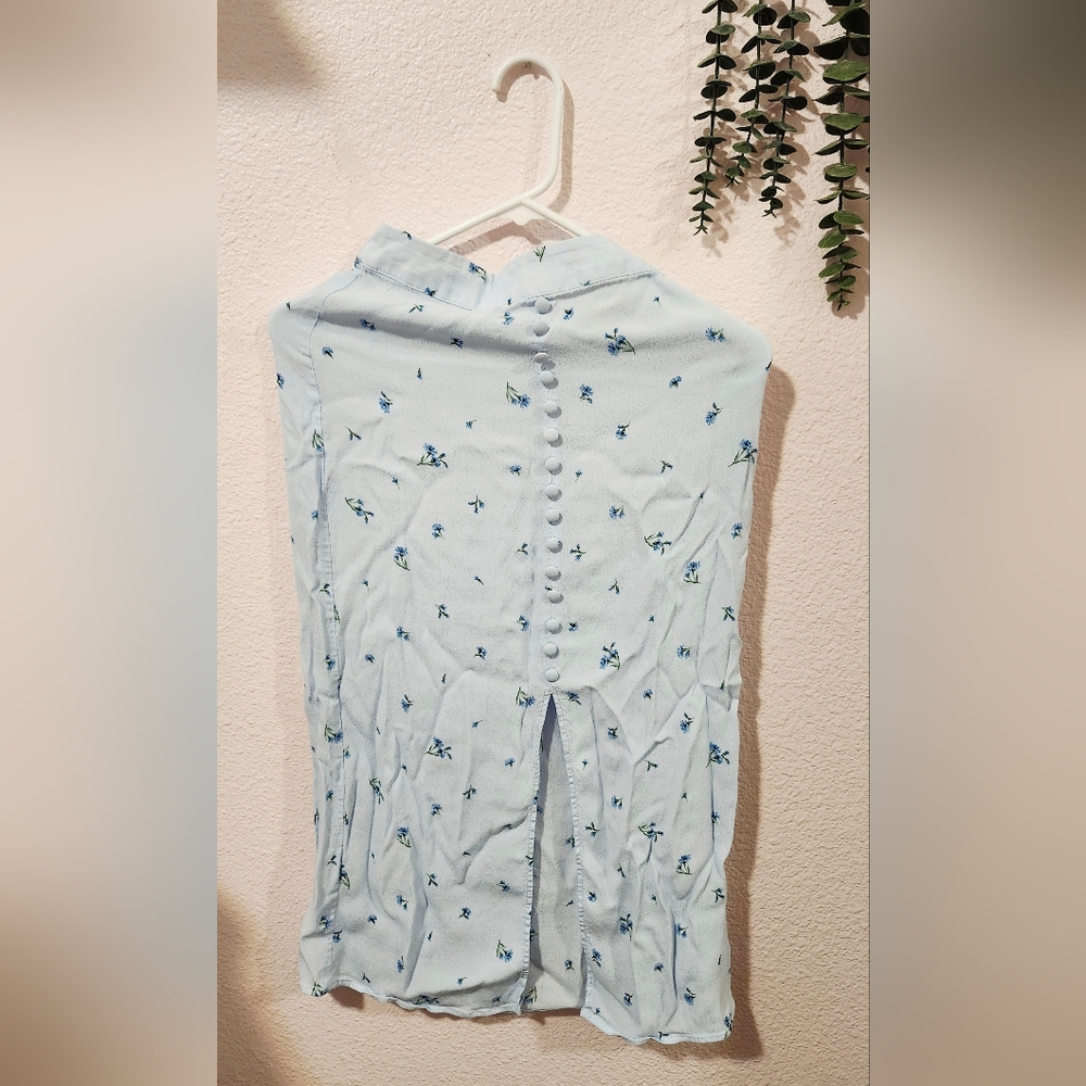 Blue Floral Maxi Skirt Button Front Women's Size 4 H&M Brand Side Zipper